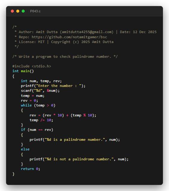 Write a program to check palindrome number.
